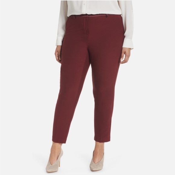 Sejour 16w Satin Trim Burgundy Ankle Pants Flat Front Trouser‎ Cropped Pants - Picture 1 of 11